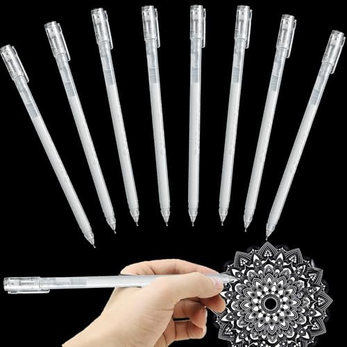 YOUYIKE 8 Pezzi Set di Penne Gel Bianche, Penna Bianca Da Disegno, Punta Fine, Per Artisti per Carta Nera, Schizzi, Disegni, Illustrazioni e Note
