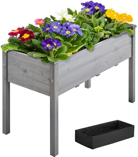 Yaheetech Fioriera/Aiuola Rialzata Orto Rialzato Balcone Giardino in Legno Grande 120 x 51 x 77 cm per Piante, Lettino da Giardino Esterno Giardinaggio Grigio