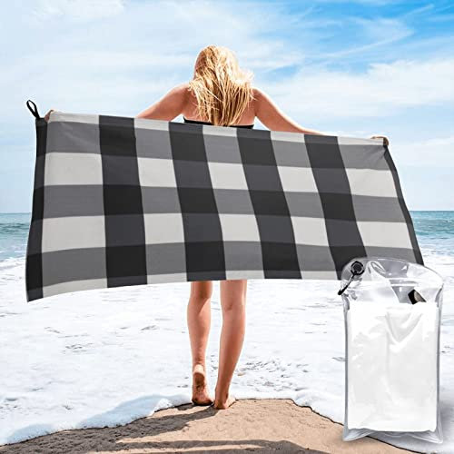 ASEELO Schwarz und Weiß karierte Badetücher, schnell trocknend, Badetuch, Handtücher für Badezimmer, Strandtuch, Mikrofaser, Badetücher