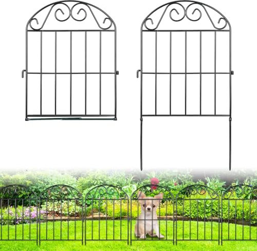 ADAVIN 24 Panels Collapsible Garden Fence Animal Barrier,26 Ft(L) x 24 in(H) Black Rustproof Metal Wire Panel Border for Dogs Rabbits, Flower Edging for Landscape Patio Yard Outdoor Decor, Arched
