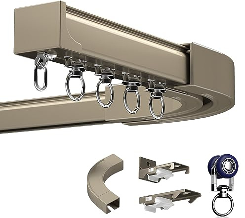 LIYI929GP Tarea Pesada Riel De Cortina Curvo Y Recto, Pista De Techo Doble/Simple De 1-6m, Silenciar Kit De Sistemas De Riel De Cortina Deslizante De Aluminio, con Ángulo De 90°, Soporte Riel Pared