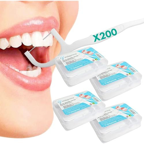 Vidaprime Hilo DENTAL con Mango CONFORT - Arco Dental REUTILIZABLE Pack 200 UNIDADES - Hilo Dental NIÑOS Y ADULTOS Cinta dental - Arcos dentales Flosser Dental limpiador Dientes Sarro CUIDADO DENTAL