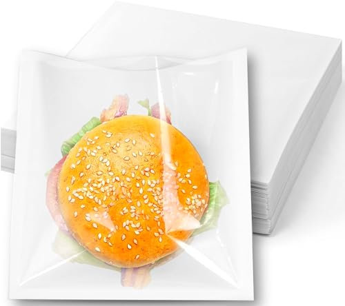 Clearly White Paper Bag with Clear Window Film Front for Sandwiches, Cookies, Party Sweets, Cakes - Takeaway Food Packaging 7x7 inch (18x18 cm) - 100 Pack