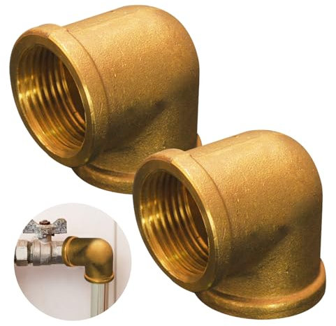 2 Stück Messing Winkel 90°, 1 IG/IG, 1 Zoll Messing Bogen 90 Grad, 90 Grad Messing Gewindefitting, 1 Zoll Innengewinde Rohrwinkel Bogen Adapter, Messing Rohrwinkel für Bewässerungsanlagen