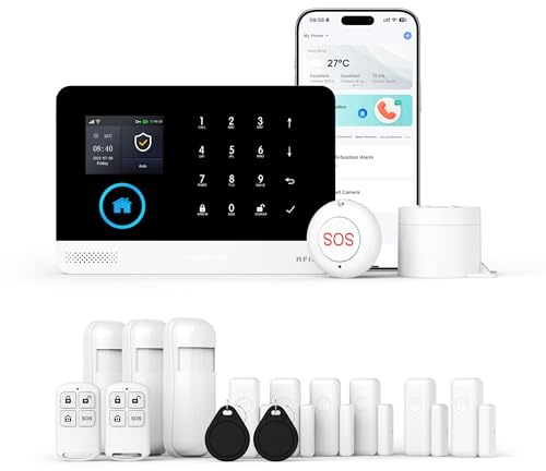 XNY GSM Allarme Casa Senza Fili, WiFi Antifurto Casa Wireless con Controllo APP, 16 Pezzi (Rilevatore di Movimento, Sensore per Porte e Finestre, Sirena, Telecomando), Compatibile con Alexa