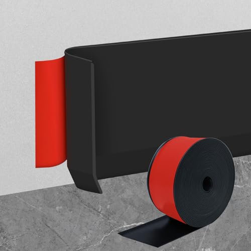 SDLDEER PVC Self-Adhesive Skirting Board, 10cmx6m Vinyl Flexible Skirting Board Trim, Peel and Stick Baseboard Trim for Floor Wall Kitchen and Bathroom (Black)