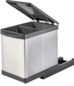 Aspira Home Müllomatic PRO 2 MINI | Inbyggd soptunna kök utdragbar, avfallssepareringssystem för underskap med 2 x 6 L uttagbara innerhinkar, rostfritt stål plast, avfallssamlare med skenasystem