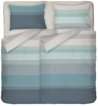 DILIOS Premium Bettwäsche 135x200 4-teilig Bettbezug - Bettwäsche-Sets 135x200 cm mit 2X Kissenbezug 80x80 cm, 2X Bettbezug, Atmungsaktive Baumwolle mit Reißverschluss, Bettwäsche Set Blau Hellblau