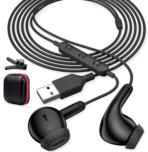 AIAUXAI USB Headset for PC Laptop, Wired USB Headphones with Microphone for Computer, In Ear Earphones Stereo Noise Cancelling Business Office Headsets for HP Dell Laptop for Surface Switch,Black