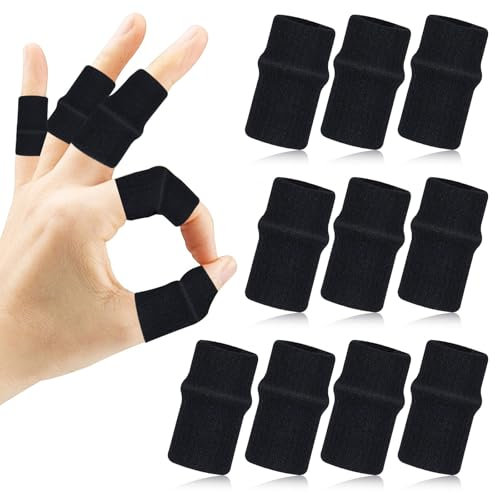 HaiFafafaing 10 Pcs Black Finger Sleeves, Breathable Finger Brace, Compression Support for Arthritis, Thumb Splint for Relief Support Protector and Reliving Pain (15x10.5x1cm)