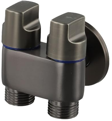 Válvula de ángulo de aleación 1 en 2 salidas con mango de metal de doble control y presión de agua ajustable, diseñada para grifos de lavadora y fontanería doméstica (gris)