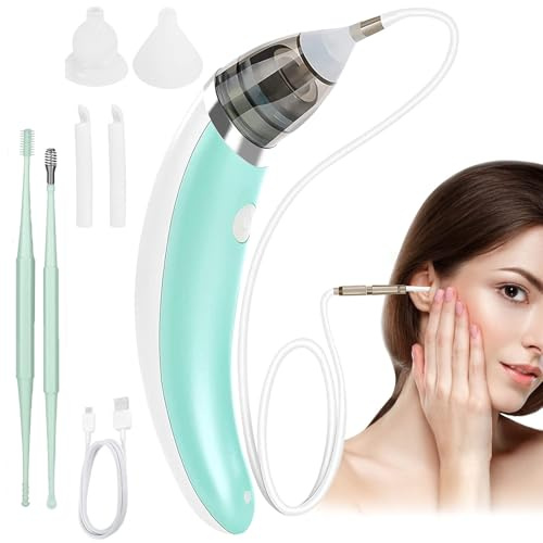 Aspirateur de Cérumen,Extracteur de Cérumen électrique,sûr et Doux à 360 °, en Silicone, têtes de Rechange, Convient aux Enfants et aux Personnes (Jaune-1) (Vert-1)