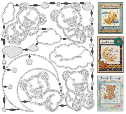 UNICRAFTALE 23 plantillas de troquelado oso pequeño de acero al carbono, motivos: nube y luna, adecuadas para hacer tarjetas, papel en relieve con motivo de Gutenacht Scrapbooking y álbumes de fotos