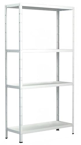 Schulte Regalwelt Steckregal mit 4 PowerMAX Fachböden, 65 kg Tragkraft, 180x60x40 cm (HxBxT), weiß, Lagerregal, Werkstattregal, Kellerregal, Garagenregal, Metallregal