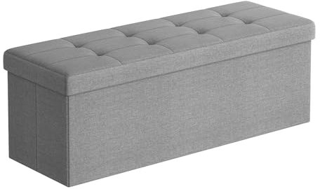 SONGMICS Mazie Collection - Banc de Rangement, Repose-Pieds Pliable de 110 cm, Bout de Lit, Montage Facile, pour Salon, Chambre, Entrée, Gris Clair LSF77G