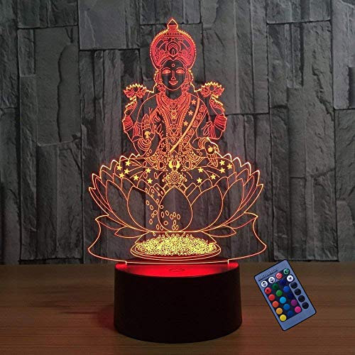 YTDZLTD Optische Täuschung, 3D-Buddha-Statue, Nachtlicht, 16 Farben, USB-Power-Fernbedienung, Touch-Schalter, Dekor-Lampe, LED-Tischlampe