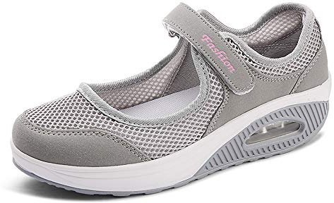 Moda Mujeres Tejida Cómodos Zapatos para Caminar Zapatillas De Deporte Talla 35-42 Zapatos Respirado Ligero Malla Mujeres Deporte Running Zapatillas Sacudir Casual Zapatos Height-Increasing Sneaker