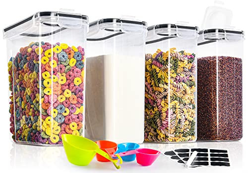 GoMaihe 4L Vorratsdosen 4 Set, Aufbewahrungsbox Küche Luftdicht Behälter aus Plastik Mit Deckel, Vorratsgläser zur Aufbewahrung von Nudeln, Müsli, Reis, Mehl, und für Futter Haustiere, MEHRWEG