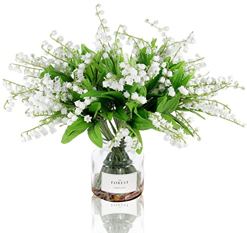 Tinsow 20 Pcs Artificial Lily of The Valley Faux Flowers Bell Orchid Wedding Bouquet, May Flower for Home Garden Wedding Party (20)