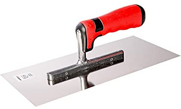 Glättekelle - Traufel - Glättescheibe - mit 2K-Softgriff - rostfrei - 280x130 mm - Aluminiumstütze - Blattstärke 0,7 mm