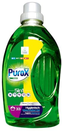 PUROX UNIVERSAL Flüssigwaschmittel (33 Waschladungen) – Gel für alle Textilien, entfernt Flecken, vollständig ausspülbar, umweltfreundlich, schützt vor Kalkablagerungen, 1 l