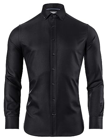 Vincenzo Boretti Camisa, Slim-fit/Ajuste Entallado, Suave Oxford - no Necesita Plancha Negro 41-42