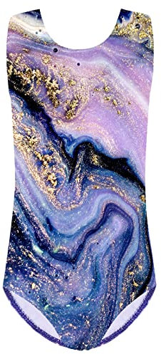 HUAANIUE Mädchen Kinder Gymnastikanzug Turnanzug Gymnastik Trikot Ärmelloses Tanzkostüm 3-14 Jahre (B232-Lila, 5-6 Jahre)