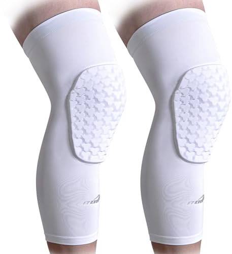 COOLOMG Knieschoner Knieschützer Beinstulpen Knieprotektor Basketball Fußball Volleyball für Herren Damen Jungen Sport Weiß T-Form XL