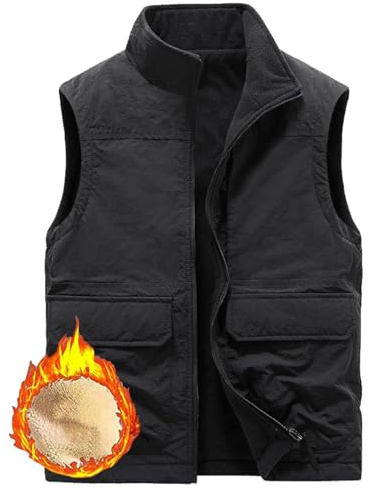 Dotwites Gilet réversible en polaire pour homme, veste décontractée doublée de polaire avec fermeture éclair intégrale, coupe-vent et sans manches, Noir , L