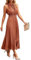 ONAYEYO Damen Sommer Plissee Lang Kleid V Ausschnitt ärmellos Schweizer Punkt Sommerkleid Elegant Hohe Taille Abendkleid Midikleid Casual Einfarbig Strandkleid (L, Ziegelrot)