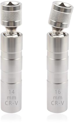 Salior 16mm&14mm Spark Plug Socket,Thin Wall 12 Points 3/8 Drive Spark Plug Removal Tool Compatible with BMW Nissan More Car,CRV Steel Magnetic Spark Plug Socket Set Car Tools (14mm+16mm)