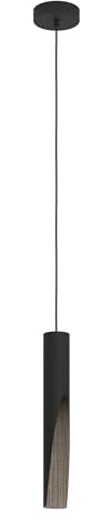 EGLO LED Hängelampa Barbotto, hänglampa i metall svart och träimitation | Pendellampa över matbord med indirekt belysning, GU10-ljuskälla, varmvit, FSC