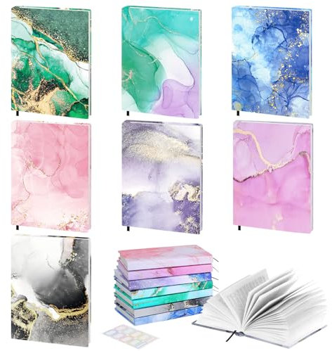 MoKo Buchumschlag, 7 Stück Dehnbare Buchumschlag Taschenbuch Wiederverwendbare und Verstellbare Buchumschläge Schulbücher, Buchhüllen für Lehrbücher, Taschenbuch, bis zu 10×12,5 Zoll, Marmor-Muster