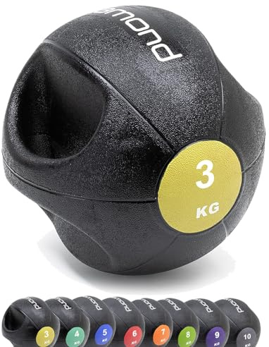 G5 HT SPORT DIAMOND Boule médicale double poignée de [3 à 10 kg] | Ø de 21 cm à 28 cm | Pour Fitness, Réhabilitation pour Home Gym et Gym (3 Kg)