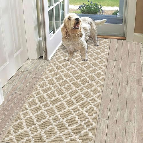 SHACOS Alfombra Pasillo Entrada Casa Larga Beige 60x180cm Alfombra de Cocina Antideslizante Lavable Moderna Geométrico para Lavandería, Baño