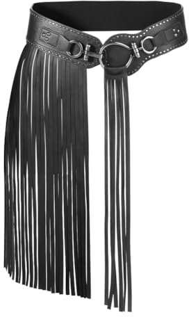 QCHOMEE Steampunk Tassel Skirt - Black Synthetic Leather - Size M (29-34in/74-86cm) - Women's Retro Armor Skirt - Perfect for Halloween, Cosplay, Renaissance Faire & More