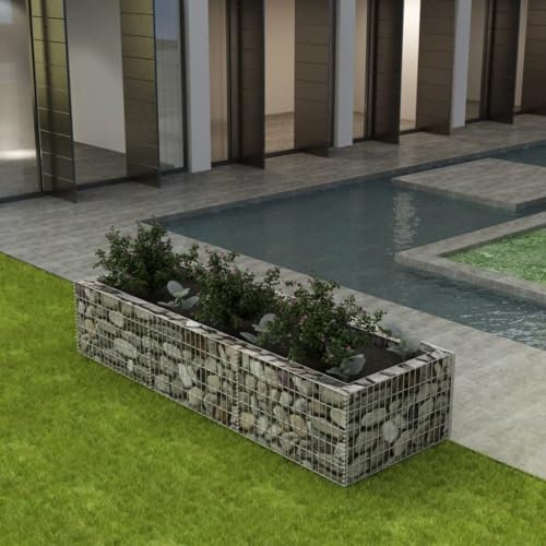 Hovothy Gabionen-Hochbeet Metallhochbeet Pflanzbeet Pflanzenwand Steingabione Mauer Gartenmauer Gabionenwand Gabionengitter Gabionenkorb Silber 270x90x50 cm Verzinkter Stahl