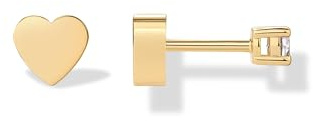 PAVOI 14K Yellow Gold Plated Double Sided Heart Flat Back Stud Earrings for Women with Cubic Zirconia | Heart-Shaped Screw Back Earring Pair - Valentines Day Trendy Jewelry