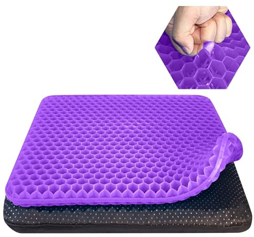 TOEVE Large Gel Seat Cushion For Long Sitting With Non-Slip Covers,Soft & Breathable,Pressure Sore,Office Chair,Desk Chair,Gaming,Car,Pressure Cushions For Bottoms (45 x 45 x 3.5cm-Purple)