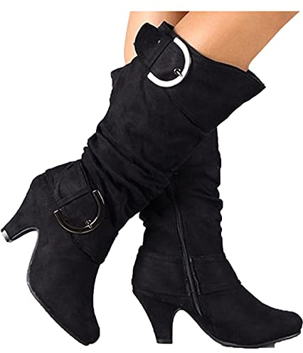 Dasongff Bottes Haute à Talons Chunky Cuissarde à Gland Vintage Élégant Bottes Longues Chaussures Talon Femme Sexy Boots Le Genou Bottes de Neige Classiques Automne Hiver