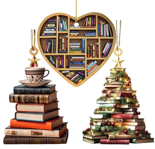 Weihnachtsbaumschmuck, Weihnachtsschmuck für Buchliebhaber, gestapelte Bücher, Ornament, Weihnachtsdekoration, hängende Geschenkdekorationen für den Weihnachtsbaum, 3 Stück