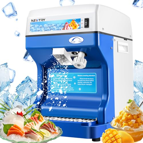 NEWTRY Tritaghiaccio elettrico commerciale con lame in alluminio a spessore regolabile, 260 lbs/ora macchina per granite professionale per piccoli cubetti di ghiaccio per casa feste o bar