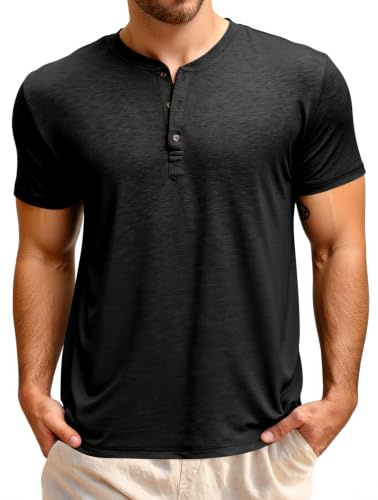 Runcati Hombre Camiseta Manga Corta Henley | Botones, Color Liso, Ajuste Regular, Transpirabilidad, Look Veraniego, Estilo Casual, Prenda Básica