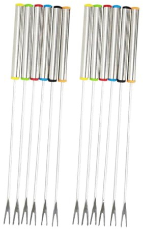 Alipis 12 pezzi Forchette Fonduta in Acciaio con Termoresistente Forchette per Frutta Formaggio e Dessert Punta Curva per Presa Resistenti e Lucide per Uso Duraturo