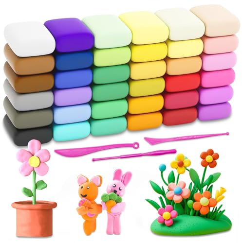 Yonality modelliermasse lufttrocknend, 36 farben lufttrockener magischer knete für kinder, selbsttrocknende modelliermasse, kreatives basteln, ddiy spielzeug geschenke für jungen und mädchen