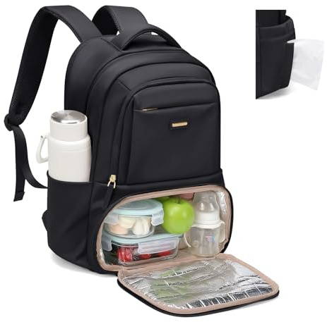 Lunch Rucksack, 16 Zoll Laptop Rucksack Schulrucksack mit Lsoliertes Kühltasche für Arbeit Reisen Schule Picknick Uni (Schwarz)