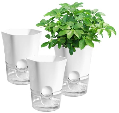 YALiya 3 Pezzi Vasi autoinnaffianti Vasi per Piante da Interno, Vasi per Piante da Fiore con Foro di Drenaggio e Serbatoio Vaso di Plastica Bianco per Piante Grasse Decorazioni Moderne/Idea Regalo