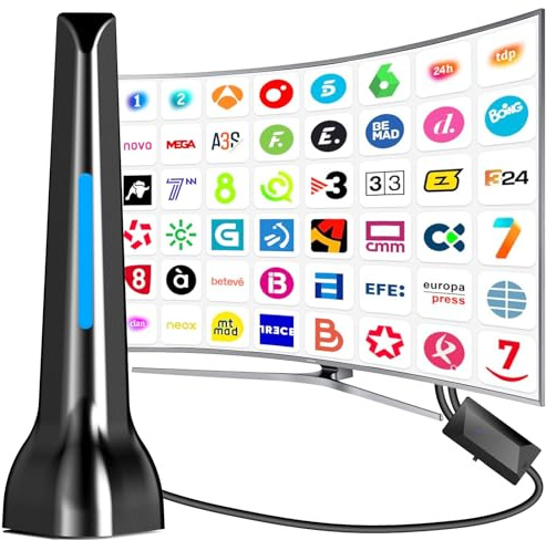 Antena TV Interior | Antena Digital para Interiores HD con Amplificador y Base Magnética, Compatible con 4K 1080P DTMB DVB-T2 DVB-T TDT, Funciona con Todos los Televisores