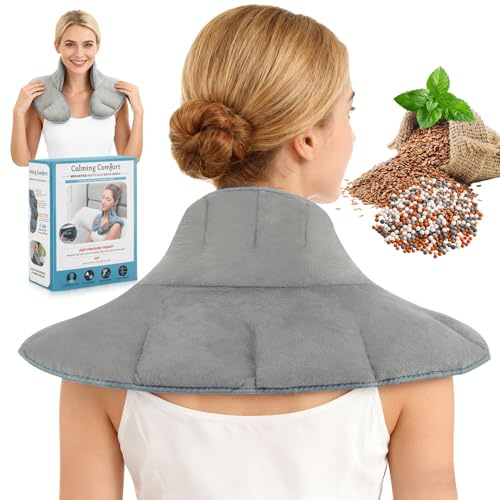 Coussin Chauffant Micro-onde pour Cervical, Coussin thermique pour nuque, Bouillotte Micro-Onde pour soulager les douleurs d'estomac dos nuque et d'épaules (Gris)