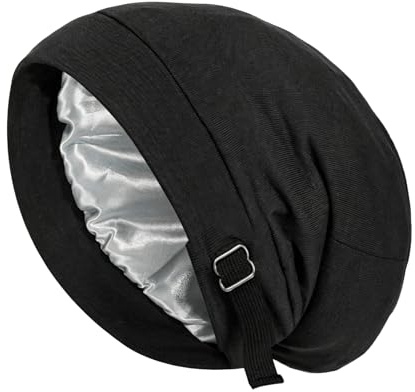 Bonnet Satin Cheveux Nuit Unisexe avec Doublure 100% Pure Soie de Mûrier, Bonnet de Nuit Réglable pour Dormir, Bonnet en Satin pour Cheveux Bouclés, Longs ou Crépus pour Femme et Homme